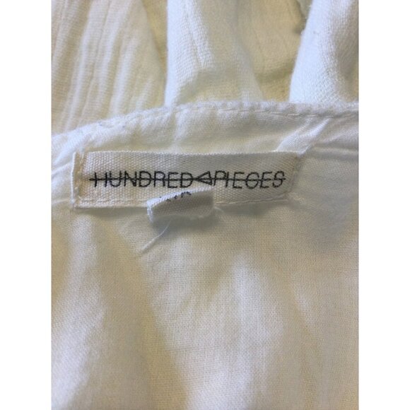 Hundred Pieces Women's Embroidered Floral Pleated Top Short Sleeve Beige Size XS - Picture 6 of 10